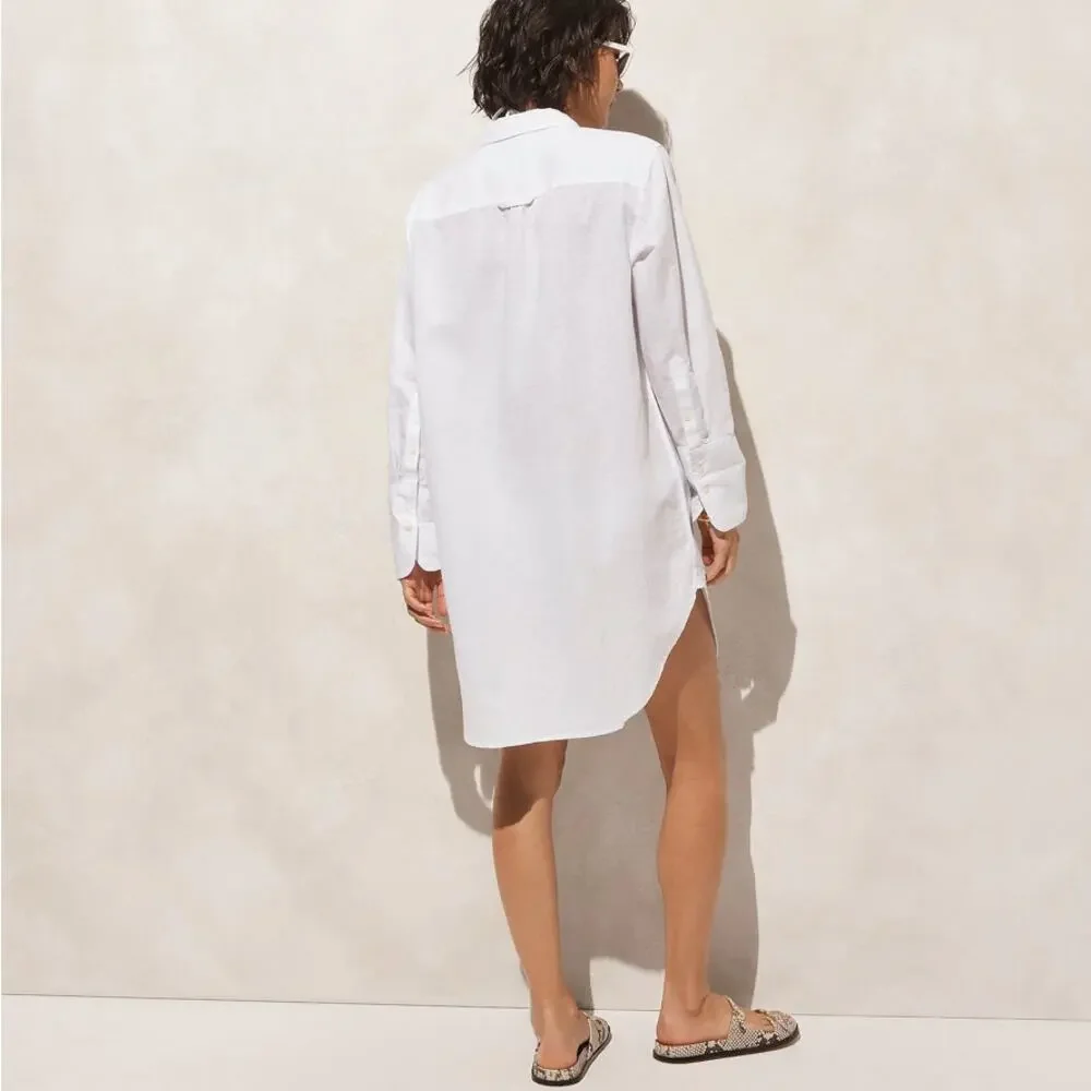 J.Crew Relaxed-Fit Beach Shirt SZ S White Swim Cover Up Linen Blend Long Sleeve